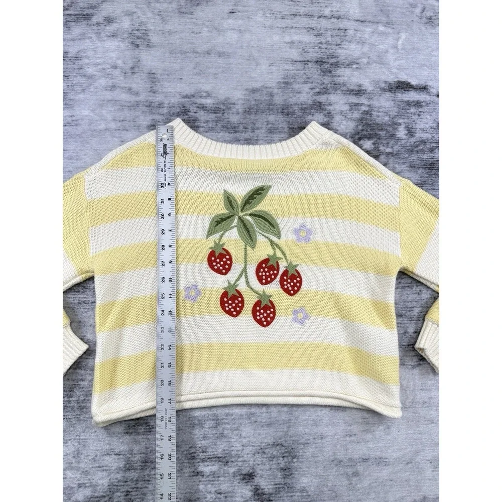 Old Navy Girl's Striped Strawberry Embroidered Knit Sweater M (8) Preppy Cottage